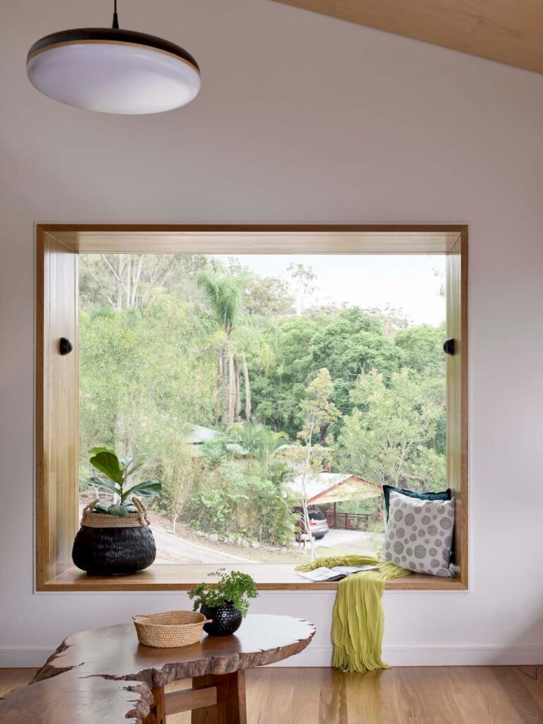 Feature window at Bennet Road Residence, built by Brisbane custom home builders Bluebird Design & Build