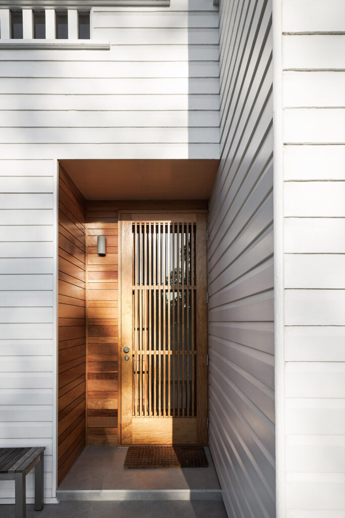 Entrance to Architecturally designed custom-home, built by BlueBird Design & Build in Alderley Brisbane